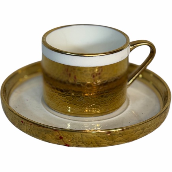 AJ SouthernCharm, LLC Other - Vintage Gold Embossed Teacup & Saucer Set – Porcelain, Luxe Metallic Trim